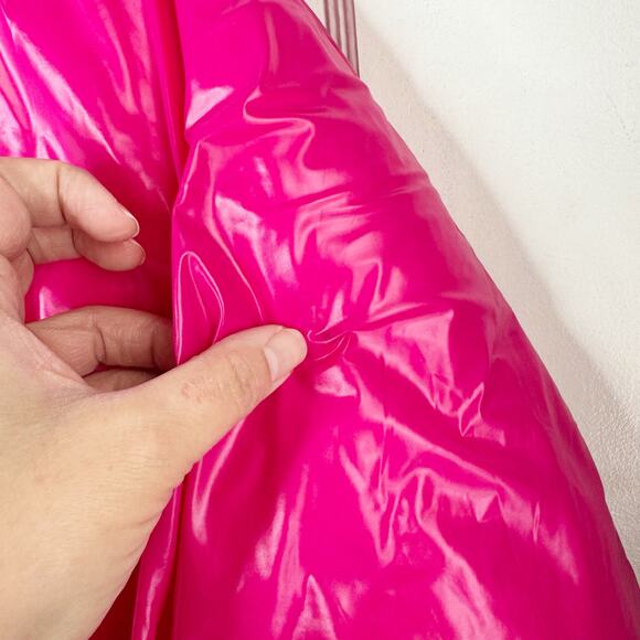 Zara Glossy Shiny Vinyl Puffer Jacket Hot Pink High Neck NEW Size Large L Baddie - Picture 14 of 16